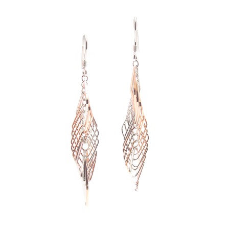 Sterling Silver and Rose gold plated Twist Dangle Earrings - Click Image to Close